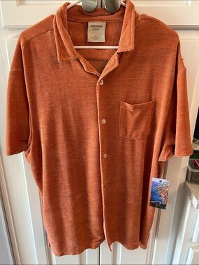 Men's Short Sleeve Button-Down Shirt — Rust Orange